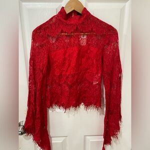 MINKPINK Vibrant Red Lace Blouse